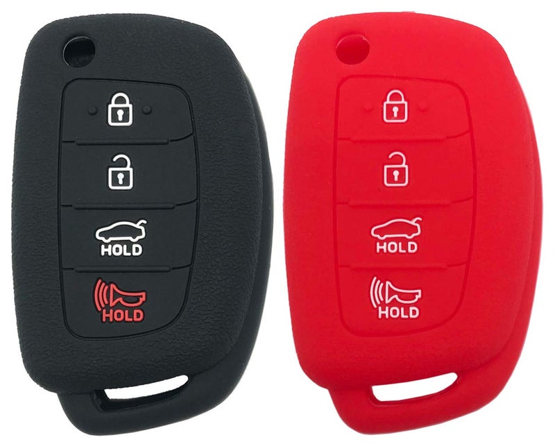 Horande Silicone Protector Key Fob Cover Case fit for Hyundai Sonata Santa fe Sport Tucson Keyless Entry Key Fob RedBlack