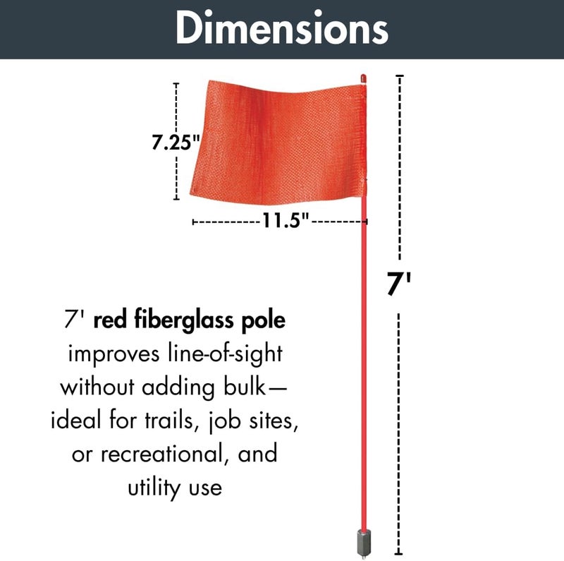 Checkers 7' Red ATV/UTV Flag Pole Whip with High Visibility Square Orange Offroad Flag - Light Duty Safety Flags for Four Wheelers, Off Road, Dunes - Made in the USA - FSRR7R-HB - Image 4