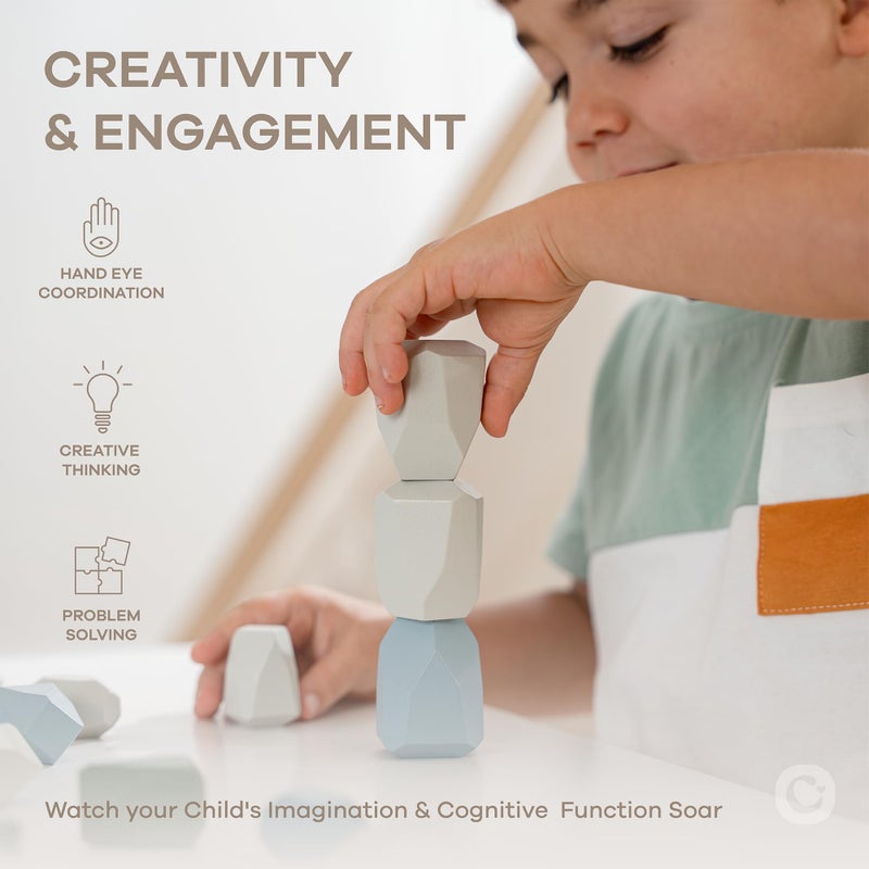 Comfy Cubs Stacking Rocks 36 Pieces  36 Months+  Educational Toddler Stacking Blocks  Promotes Imagination  Balance & Fine Motor Skills - Wooden Rocks Sensory Toys Gift for Kid  Boy Pack - Image 3