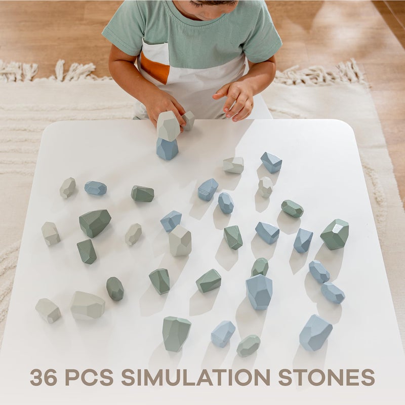 Comfy Cubs Stacking Rocks 36 Pieces  36 Months+  Educational Toddler Stacking Blocks  Promotes Imagination  Balance & Fine Motor Skills - Wooden Rocks Sensory Toys Gift for Kid  Boy Pack - Image 5