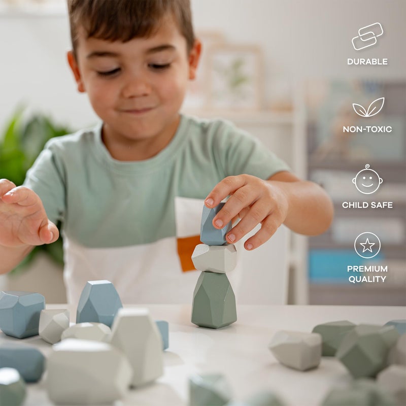 Comfy Cubs Stacking Rocks 36 Pieces  36 Months+  Educational Toddler Stacking Blocks  Promotes Imagination  Balance & Fine Motor Skills - Wooden Rocks Sensory Toys Gift for Kid  Boy Pack - Image 4