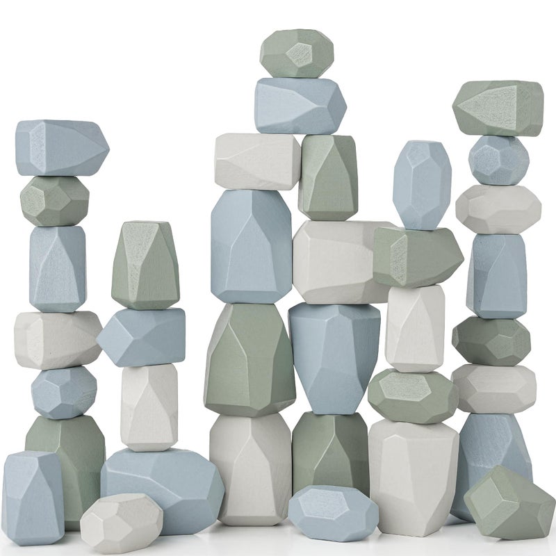 Comfy Cubs Stacking Rocks 36 Pieces  36 Months+  Educational Toddler Stacking Blocks  Promotes Imagination  Balance & Fine Motor Skills - Wooden Rocks Sensory Toys Gift for Kid  Boy Pack - Image 1
