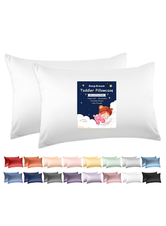 DEEPDREAM Deep Dream 100% Cotton Toddler Pillowcases Set of 2, 13x18 Inches Fits Baby Pillow Sized 12x16, 13x18, 600 Thread Count Cotton Small Travel Kids Pillow Case Covers with Envelope Closure, White - Image 1