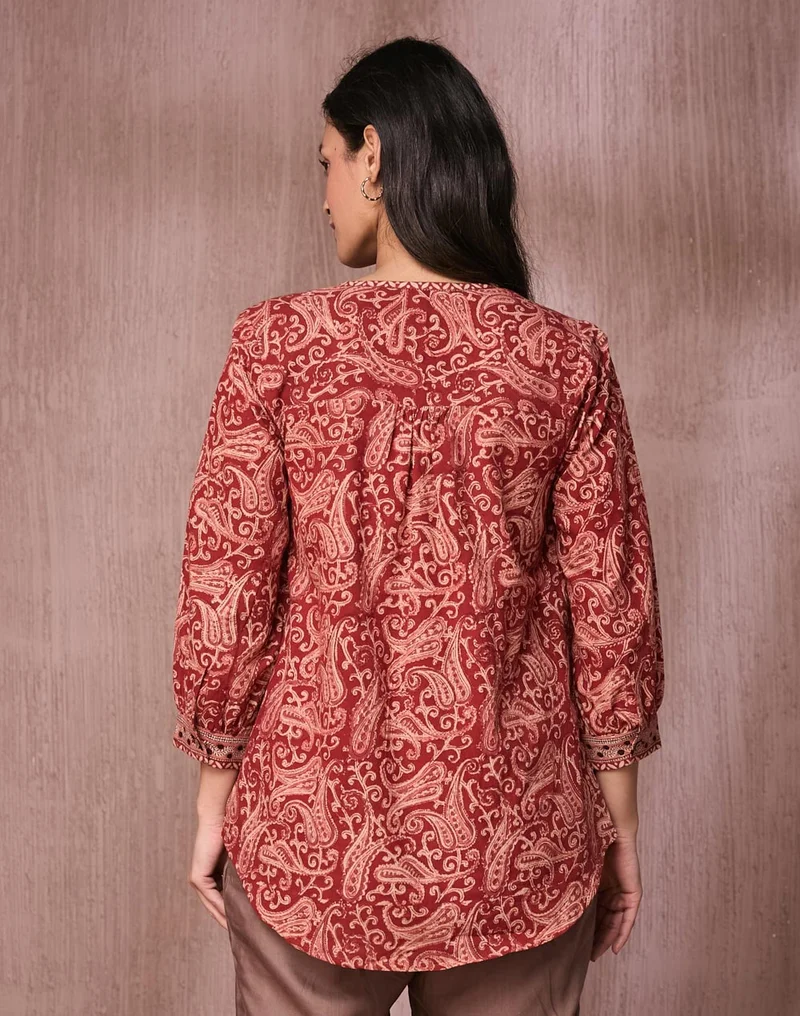 Fabindia Beige Cotton Kalamkari Printed Tunic