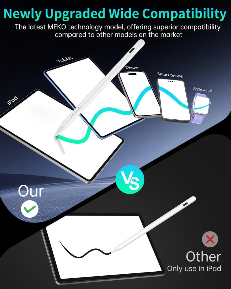 MEKO Universal Stylus Pen for Apple iPhone & Android & iPad, 2X Fast Charge Active Stylus Pencil for All Touch Screen, High Sensitivity Capacitive Stylus for Smartphone Apple Watch Tablet-White - Image 4