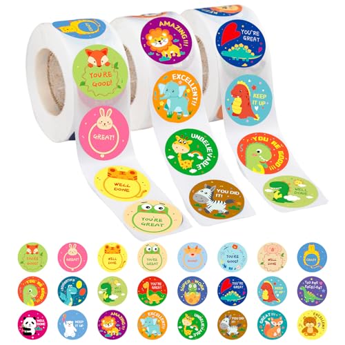 RACETOP 3 Rolls Motivational Stickers for Kids, 1500 Pcs Teacher Reward Stickers School Supplies Roll Sticker Potty Training Sticker for School Classroom Home, 24 Designs (Each Measure 1" in Diameter) - Image 1