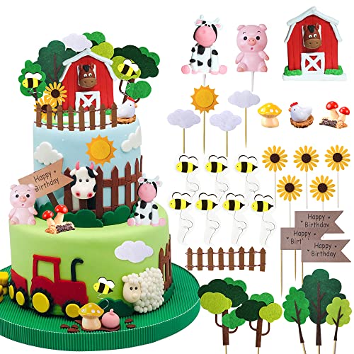 RASSLISA 30 PCS Farm Animal Cow Cake Topper Decorations for Farm Animal Theme Birthday Baby Shower Party (Style A) - Image 1