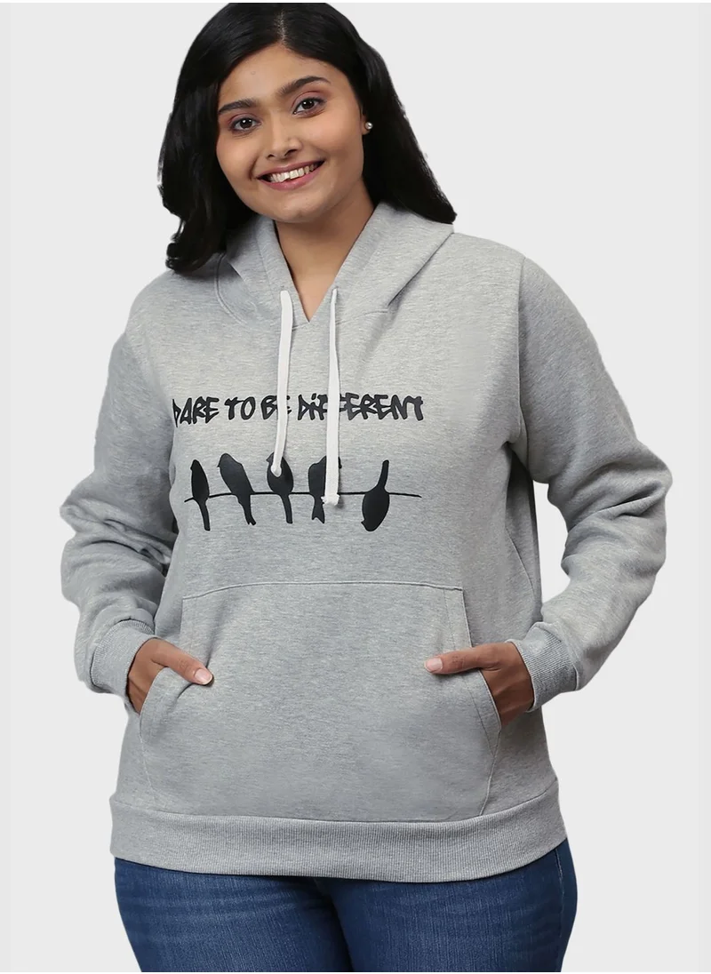 Instafab Plus Front Pocket Printed Hoodie