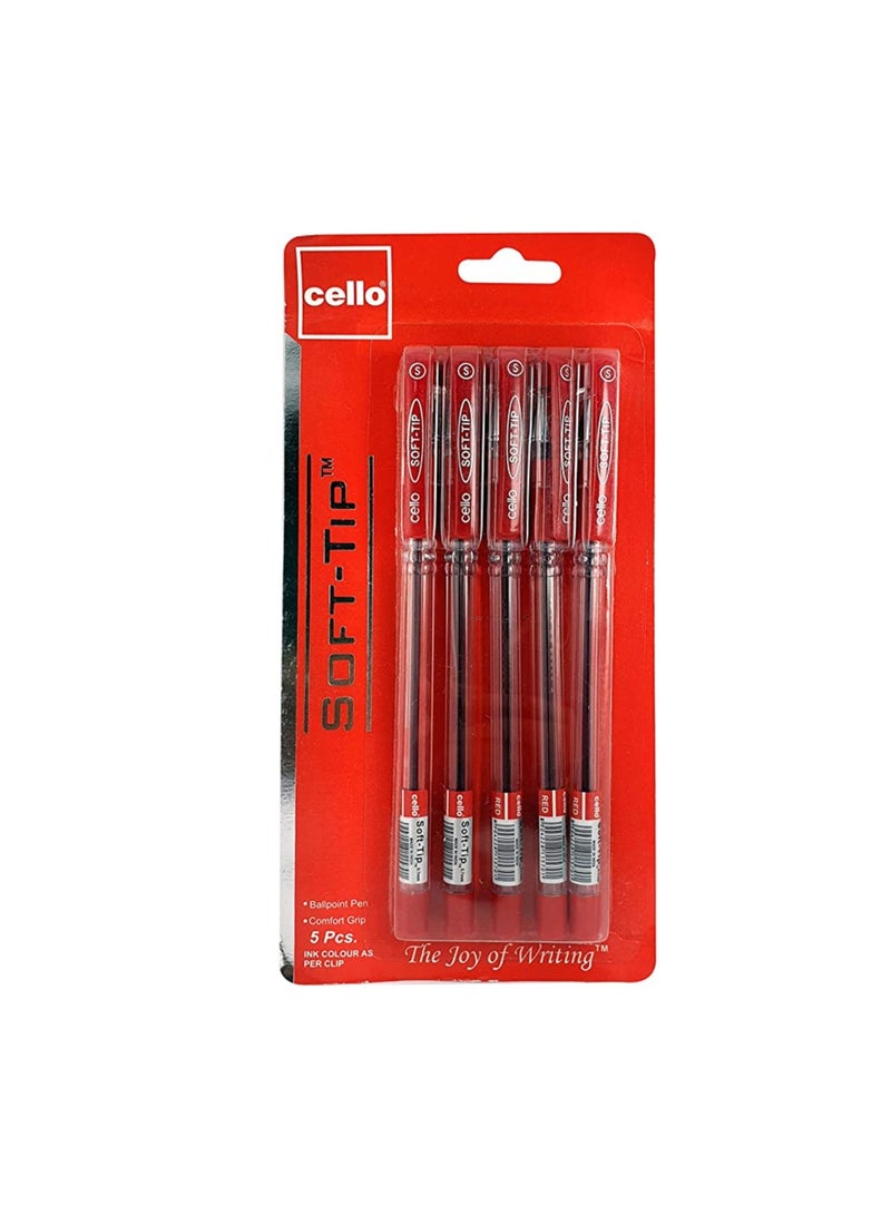 Cello Cello SOFT TIP BALL PEN 0.7MM BLISTER OF 5PC RED - Image 1