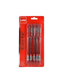 Cello Cello SOFT TIP BALL PEN 0.7MM BLISTER OF 5PC RED  - Image 1
