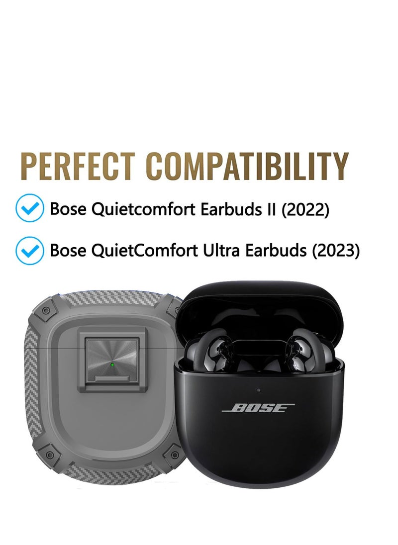 Generic - Case for Bose QuietComfort Earbuds II (2022), Ultra Earbuds (2023) Case, TPU Military Shell Protective Cover, Shockproof Protective Cover, with Keychain and Lanyard (Gray) - Image 1