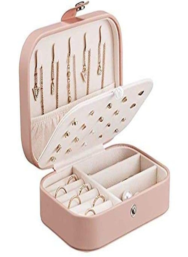 KARTUNBOX Travel Jewelry Storage Box Organizer Double Layer Jewelry Box for Earrings, Rings, Necklaces, Bracelets (pink/white)(Multicolor) - Image 1