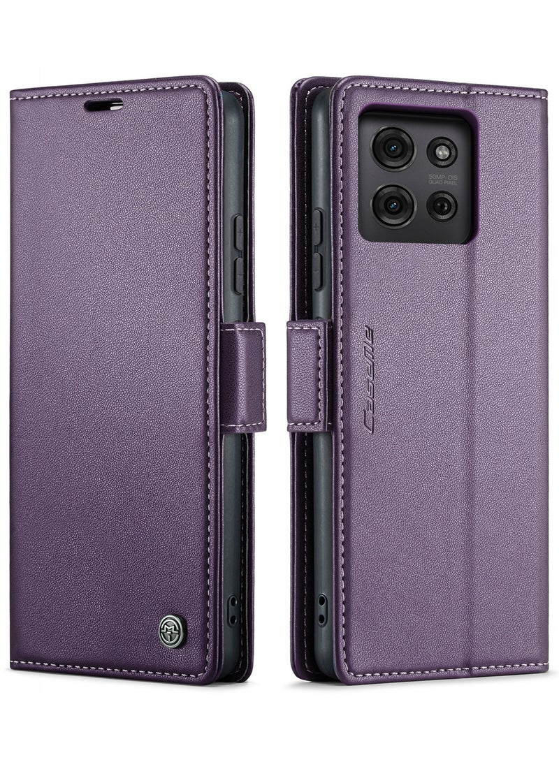 CaseMe Phone Case Luxury PU Leather Design Anti Fingerprint 023 Flip Cover Card Slot Holder Cover For Moto G75 (Purple) - Image 1