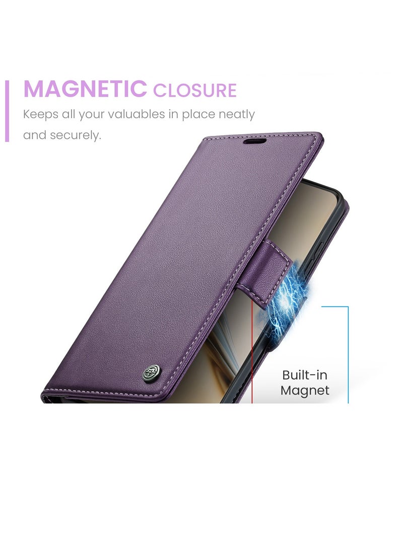 CaseMe Phone Case Luxury PU Leather Design Anti Fingerprint 023 Flip Cover Card Slot Holder Cover For Moto G75 (Purple) - Image 2
