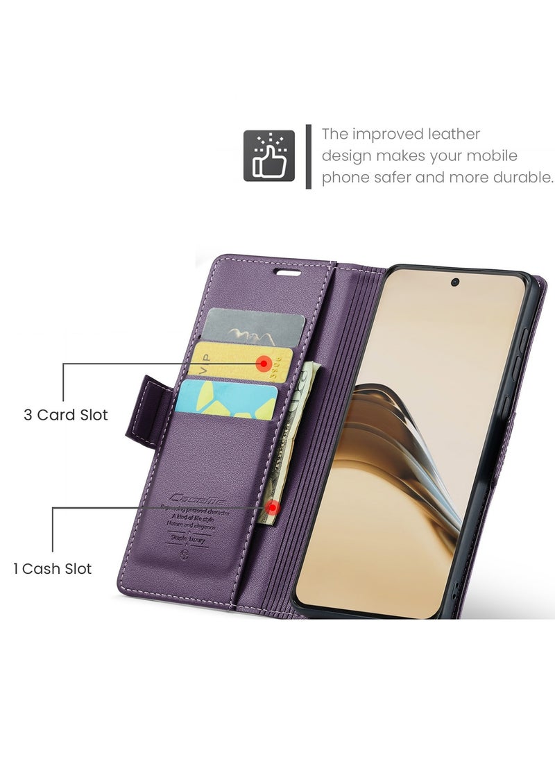 CaseMe Phone Case Luxury PU Leather Design Anti Fingerprint 023 Flip Cover Card Slot Holder Cover For Moto G75 (Purple) - Image 3