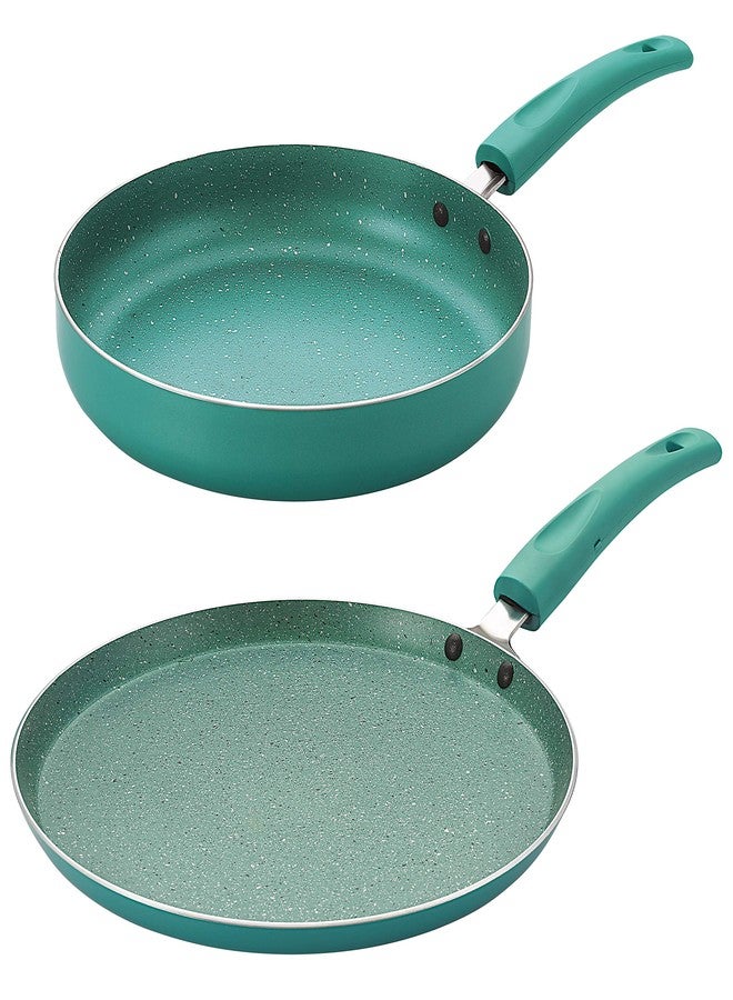 Nirlon Galaxy 2-Piece Aluminium Non Stick Dishwasher Safe Induction Cookware Set [1 Flat Dosa Tawa 260mm|1 Fry Pan 240mm - 1.5 Liter] - Image 1