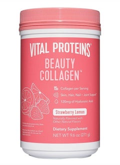 Beauty Collagen Peptides Powder Supplement for Women, 120mg of Hyaluronic Acid - 15g of Collagen Per Serving - Enhance Skin Elasticity and Hydration - Strawberry Lemon - 9.6oz Canister