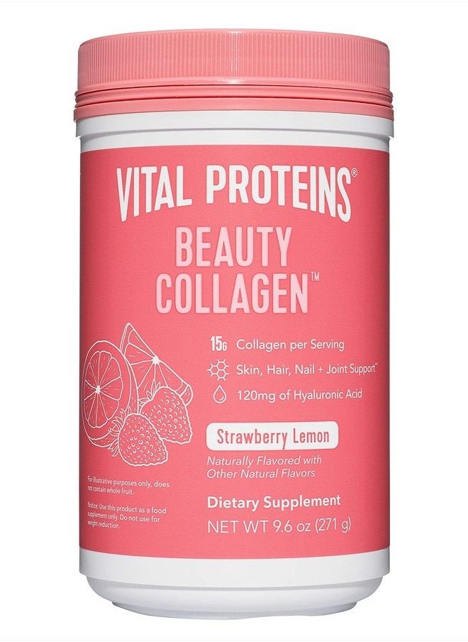 Vital Proteins - Beauty Collagen Peptides Powder Supplement for Women, 120mg of Hyaluronic Acid - 15g of Collagen Per Serving - Enhance Skin Elasticity and Hydration - Strawberry Lemon - 9.6oz Canister - Image 1
