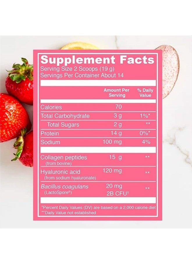 Vital Proteins - Beauty Collagen Peptides Powder Supplement for Women, 120mg of Hyaluronic Acid - 15g of Collagen Per Serving - Enhance Skin Elasticity and Hydration - Strawberry Lemon - 9.6oz Canister - Image 1
