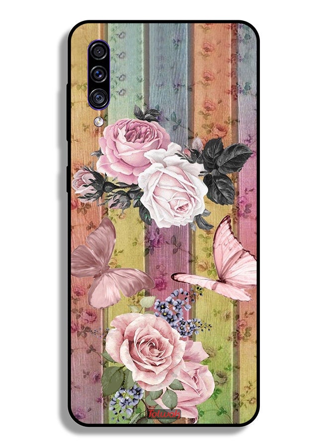 Tolwak Samsung Galaxy A50 Protective Case Cover Peach Butterflies And Roses - Image 1
