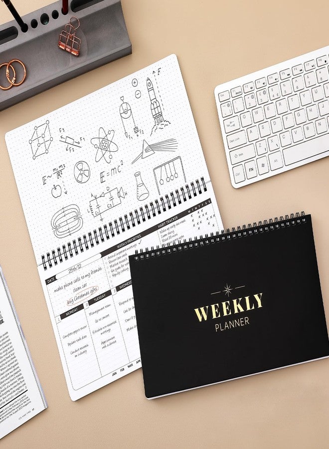 Lemome Weekly Planner - 2024 Planner Undated, Weekly To Do List 6.3''x11.2'', Daily, Weekly & Monthly Goals Scheduled Planner with Dotted Page, Habit Tracker, Spiral Bound, 55 Weeks - Black - Image 5