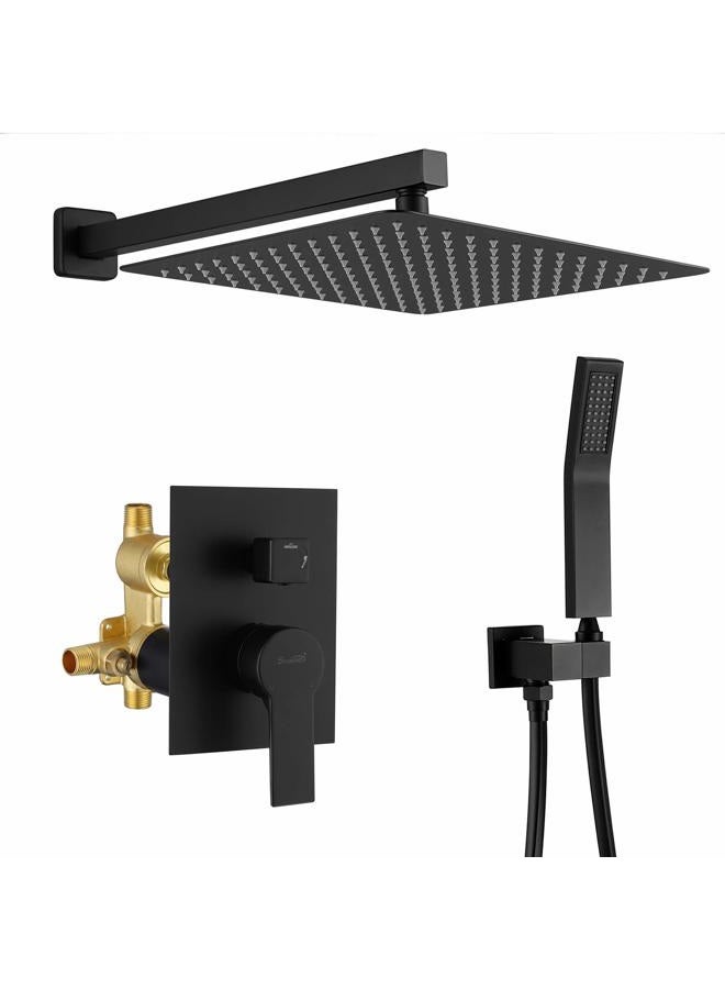 SHAMANDA Brass Rainfall Shower System, Luxuly Bathroom Shower Faucet Combo Set Matte Black (Including Rough-In Valve Body and Trim), L7001-7 - Image 1