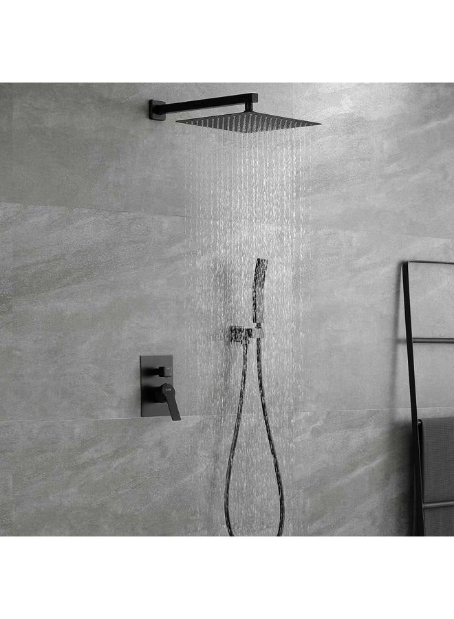 SHAMANDA Brass Rainfall Shower System, Luxuly Bathroom Shower Faucet Combo Set Matte Black (Including Rough-In Valve Body and Trim), L7001-7 - Image 5