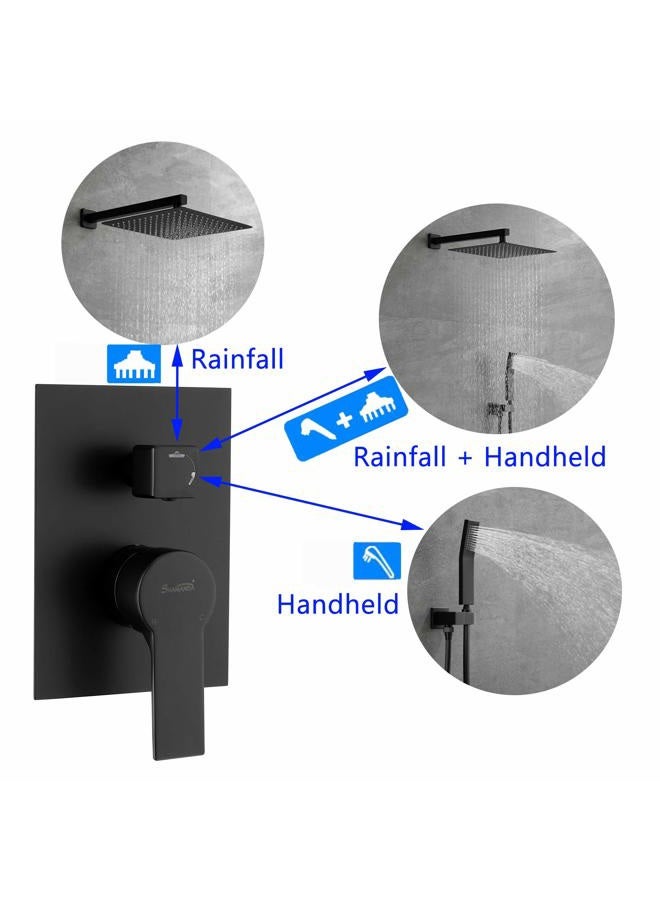 SHAMANDA Brass Rainfall Shower System, Luxuly Bathroom Shower Faucet Combo Set Matte Black (Including Rough-In Valve Body and Trim), L7001-7 - Image 4