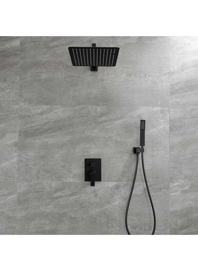 SHAMANDA Brass Rainfall Shower System, Luxuly Bathroom Shower Faucet Combo Set Matte Black (Including Rough-In Valve Body and Trim), L7001-7 - Image 2
