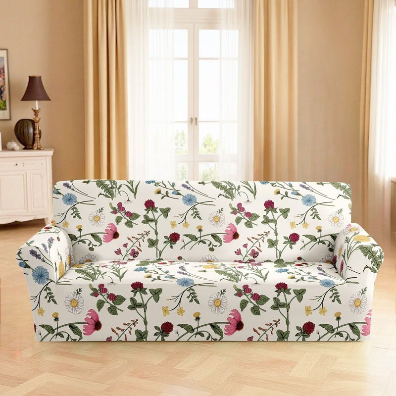 1pc Fresh Floral Print Elastic Full Cover Sofa Cover For 35 To 55 Inches Single Seat Silky Fiber Fabric Soft Breathable Machine Washable Pet Friendly Living Room Bedroom Holiday Party - Image 1
