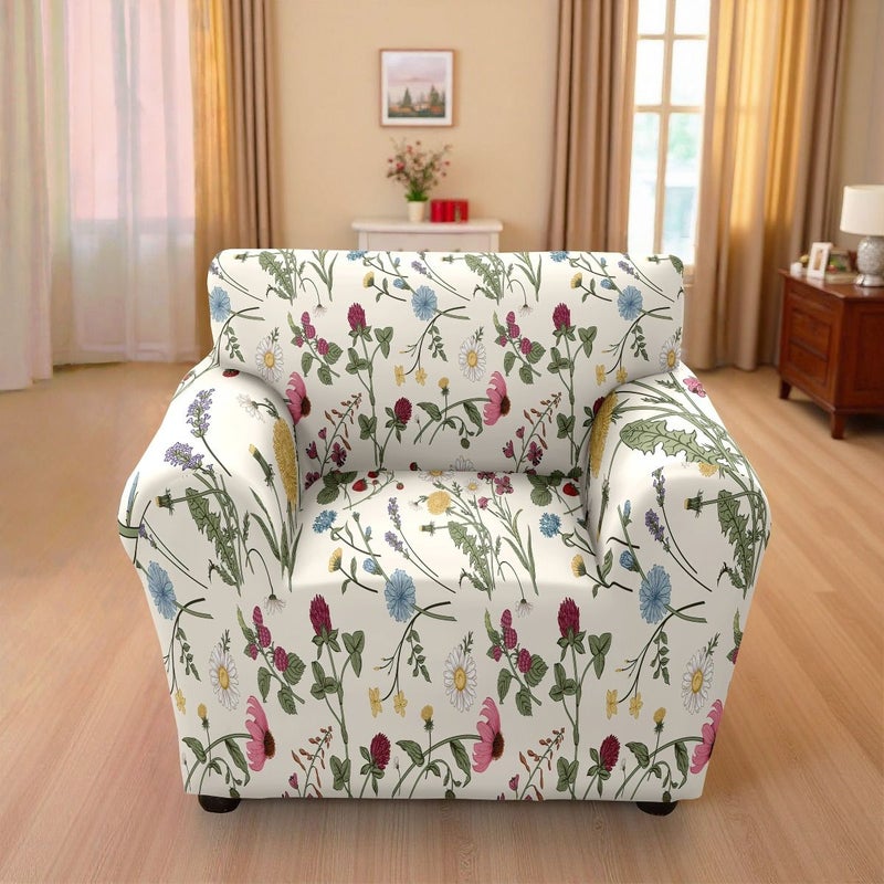 1pc Fresh Floral Print Elastic Full Cover Sofa Cover For 35 To 55 Inches Single Seat Silky Fiber Fabric Soft Breathable Machine Washable Pet Friendly Living Room Bedroom Holiday Party - Image 2