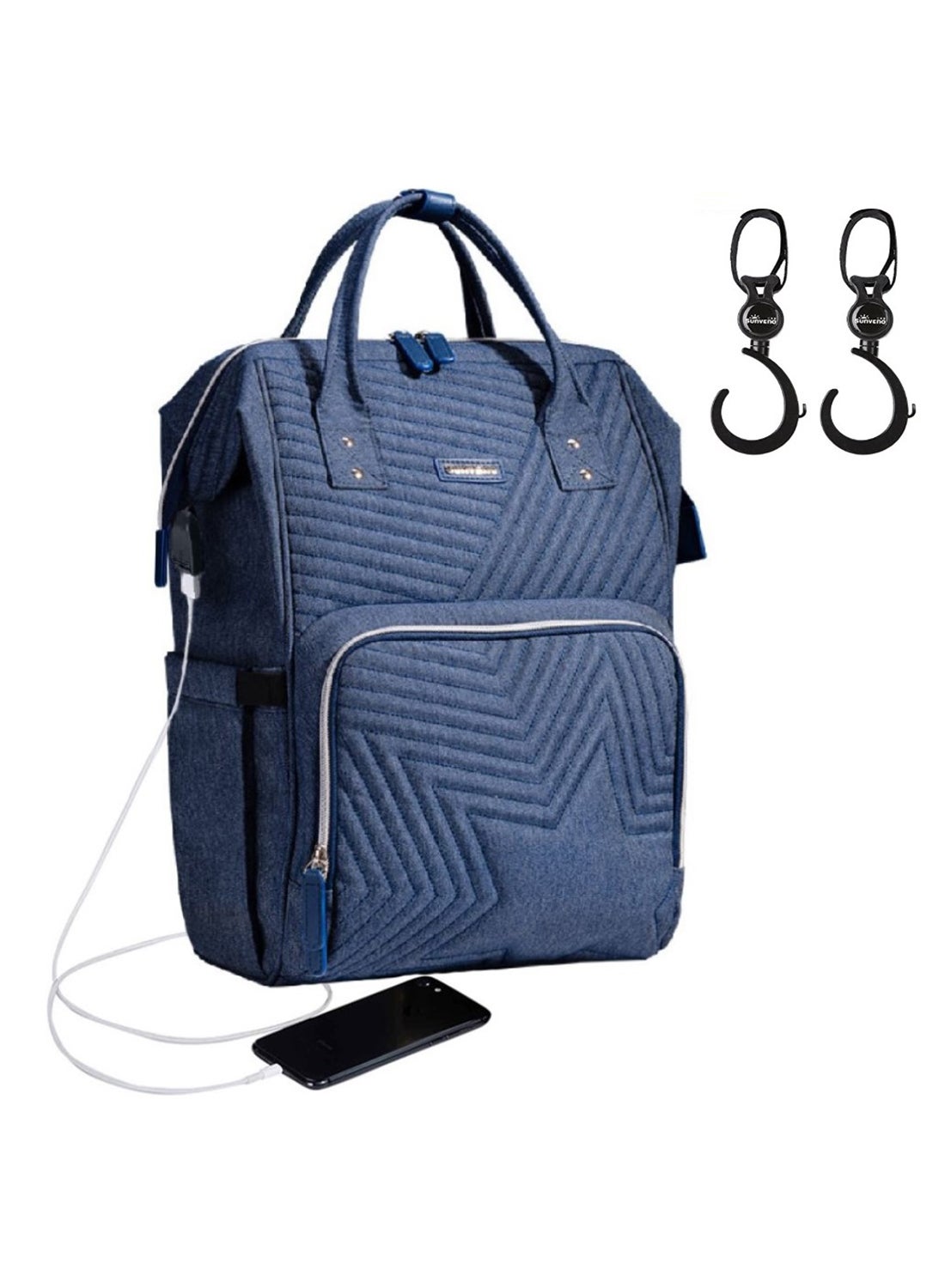 Sunveno Diaper Backpack And USB Charging Port With Stroller Hooks - Blue