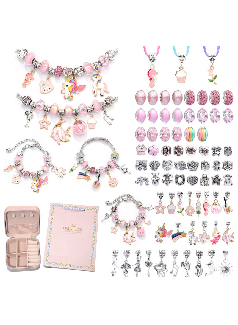 Bracelet Making Kit for Girls 76PCs Charm Bracelets Kit with Jewelry Box Jewelry Charms Bracelets for DIY Craft  - Image 2