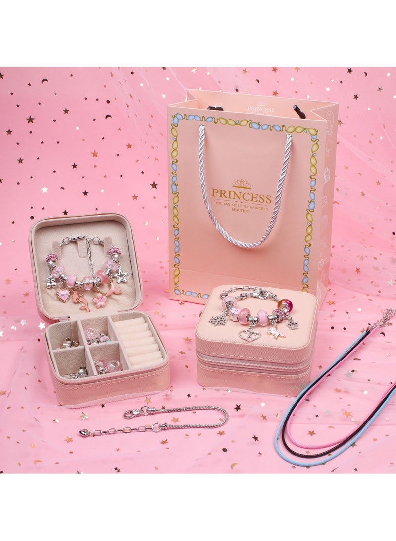 Bracelet Making Kit for Girls 76PCs Charm Bracelets Kit with Jewelry Box Jewelry Charms Bracelets for DIY Craft  - Image 3