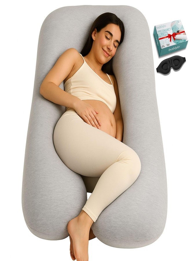 babivio U-Shaped Pregnancy Pillow - 100% Cotton Cover, Full Body Maternity Support for Belly, Back and Legs - Bonus Eye Mask and Gift Box (Light Grey) - Image 1