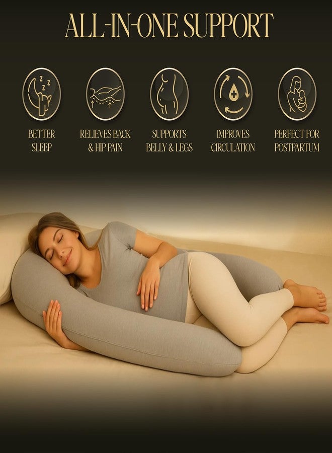 babivio U-Shaped Pregnancy Pillow - 100% Cotton Cover, Full Body Maternity Support for Belly, Back and Legs - Bonus Eye Mask and Gift Box (Light Grey) - Image 4