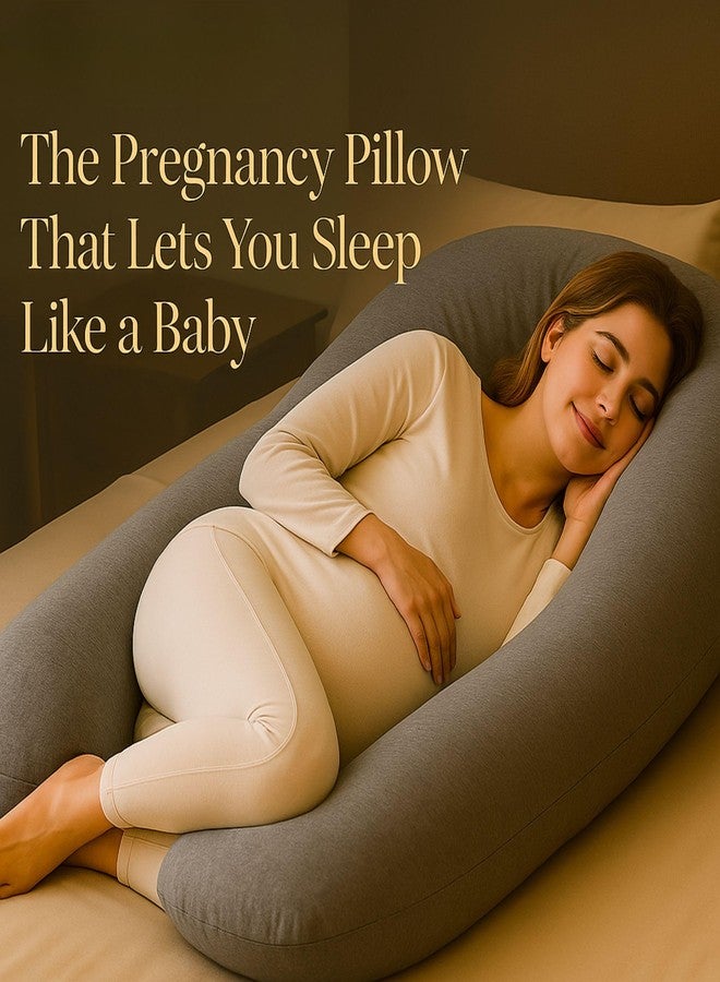 babivio U-Shaped Pregnancy Pillow - 100% Cotton Cover, Full Body Maternity Support for Belly, Back and Legs - Bonus Eye Mask and Gift Box (Light Grey) - Image 2
