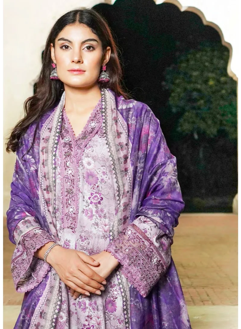 zaha dxb Purple Embraoidered Salwar Kameez Set | Cotton Ethnic Wear for Women