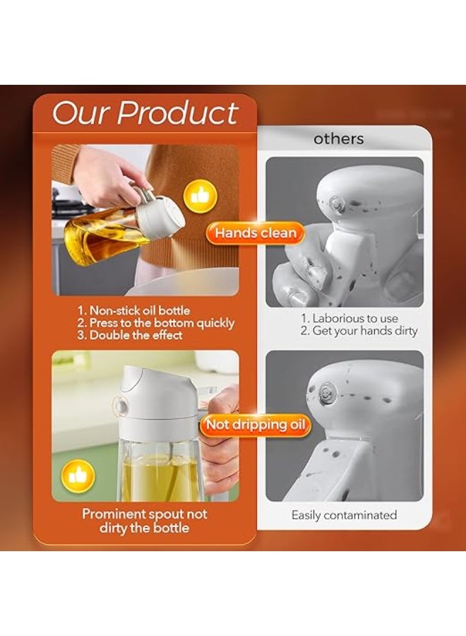 OIL Brand 2 in 1 Glass Oil Sprayer and Dispenser with Kitchen Oil Dispenser, Premium Oil Bottle for Air Fryer, Salad, Frying, Grilling Beige - Image 2
