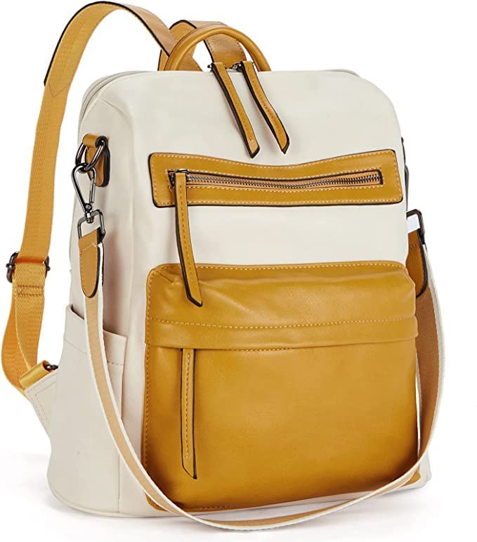 MUCHOVA Women's Fashion Standard Backpack Purses Multipurpose Design Handbags And Shoulder Bag Pu Leather Travel Bag Vegan Leather Girl'S Travel Casual (YellowContrast2) - Image 1