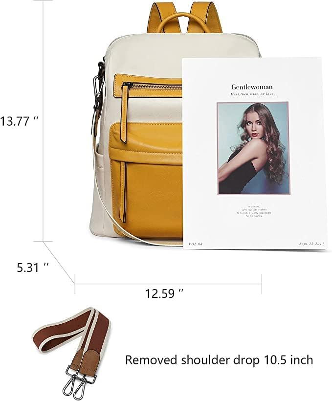 MUCHOVA Women's Fashion Standard Backpack Purses Multipurpose Design Handbags And Shoulder Bag Pu Leather Travel Bag Vegan Leather Girl'S Travel Casual (YellowContrast2) - Image 3