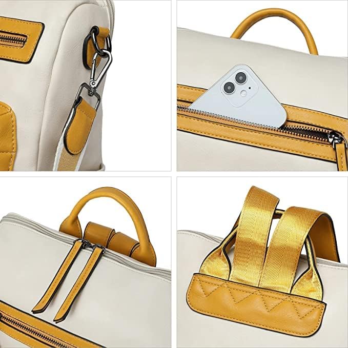MUCHOVA Women's Fashion Standard Backpack Purses Multipurpose Design Handbags And Shoulder Bag Pu Leather Travel Bag Vegan Leather Girl'S Travel Casual (YellowContrast2) - Image 4