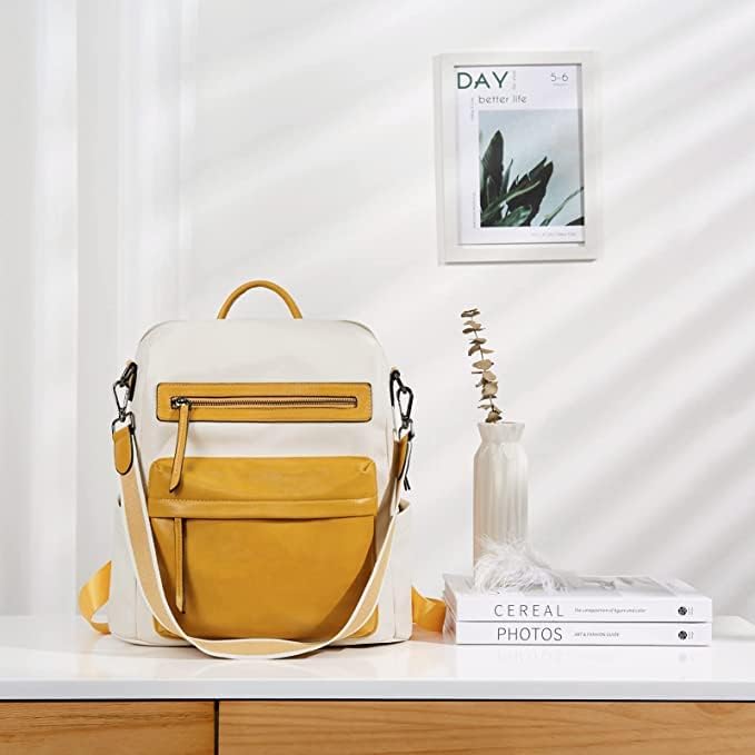 MUCHOVA Women's Fashion Standard Backpack Purses Multipurpose Design Handbags And Shoulder Bag Pu Leather Travel Bag Vegan Leather Girl'S Travel Casual (YellowContrast2) - Image 2