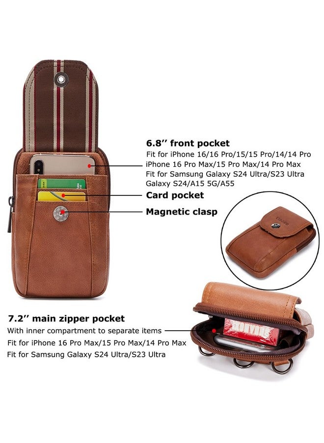 VIIGER VIIGER Genuine Leather Cell Phone Holster Magnetic Cover Belt Clip Pouch Compatible for iPhone 16 Pro Max Case 15 Pro Max S24 Ultra with Belt Loop Crossbody Phone Purse Shoulder Bag for Women, Brown  - Image 3