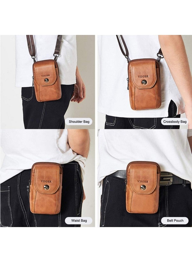 VIIGER VIIGER Genuine Leather Cell Phone Holster Magnetic Cover Belt Clip Pouch Compatible for iPhone 16 Pro Max Case 15 Pro Max S24 Ultra with Belt Loop Crossbody Phone Purse Shoulder Bag for Women, Brown  - Image 2