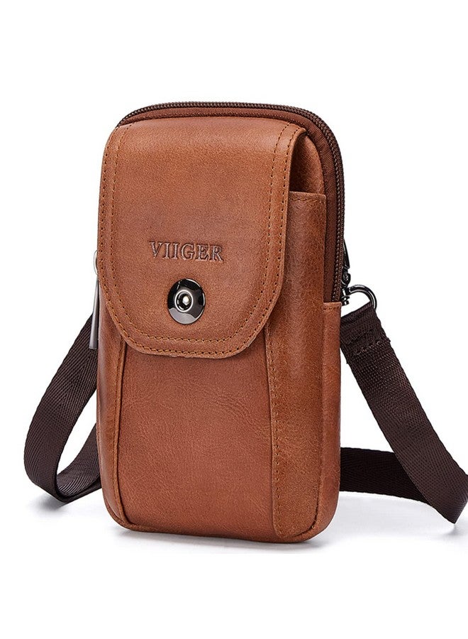 VIIGER VIIGER Genuine Leather Cell Phone Holster Magnetic Cover Belt Clip Pouch Compatible for iPhone 16 Pro Max Case 15 Pro Max S24 Ultra with Belt Loop Crossbody Phone Purse Shoulder Bag for Women, Brown  - Image 1