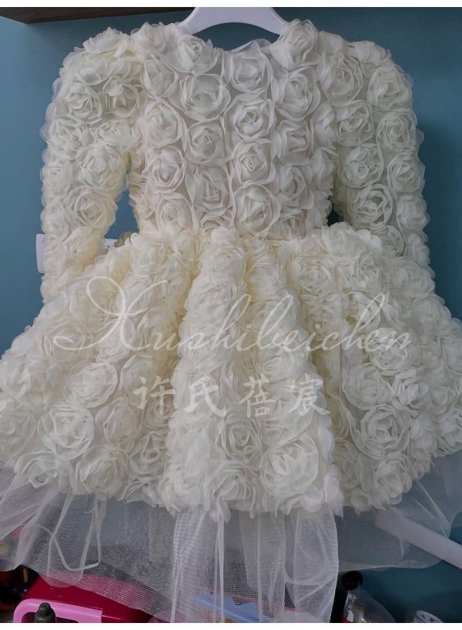 Girls' Princess Dress Long-sleeved  New Style Mesh Floral European And American Style One-year-old Dress Princess Dress