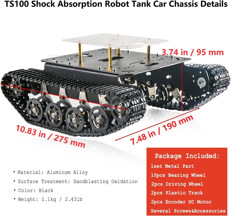 Swaytail Professional Shock-Absorbing Smart Metal Robot Tank Car Chassis Kit for Arduino/Raspberry, Tracked Suspension Absorption Vehicle, Remote Control Track Crawler Damping Vibration Caterpillar - Image 2