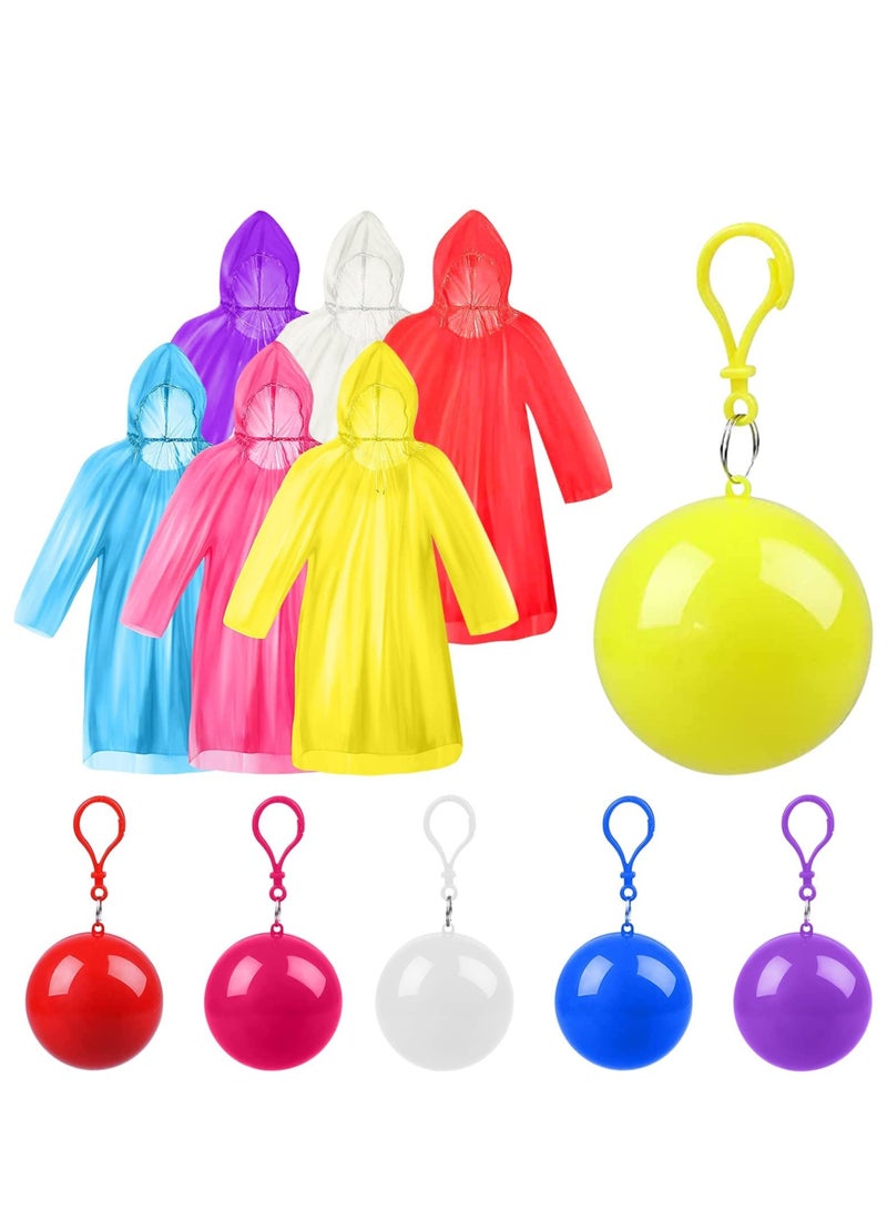 Disposable Emergency Rain Ponchos, Waterproof Raincoats Packaged in Keychain Balls with Hooks, Colorful Portable Adult Rainwear for Camping, Cycling Outdoor Activities 6 Pieces - Image 1