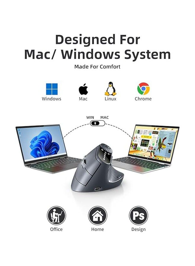 Ergonomic Vertical Mouse, Wireless Optical Bluetooth Mouse - Dual Mode Connection BT5.0+BT5.0+2.4GHz, Up to 3 Devices, Adjustable DPI and 8 Function ons, For PC, Laptop, MacBook (Black) - Image 5